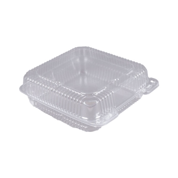 49oz Clear Hinged Lid Plastic Container, 9"x9"x3", 200/case R207
